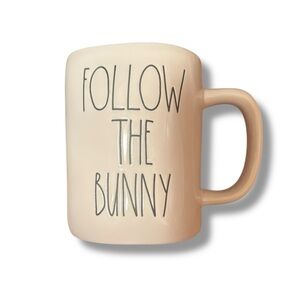 Rae Dunn Cream Mug with 'Follow the Bunny' Text double sided DS